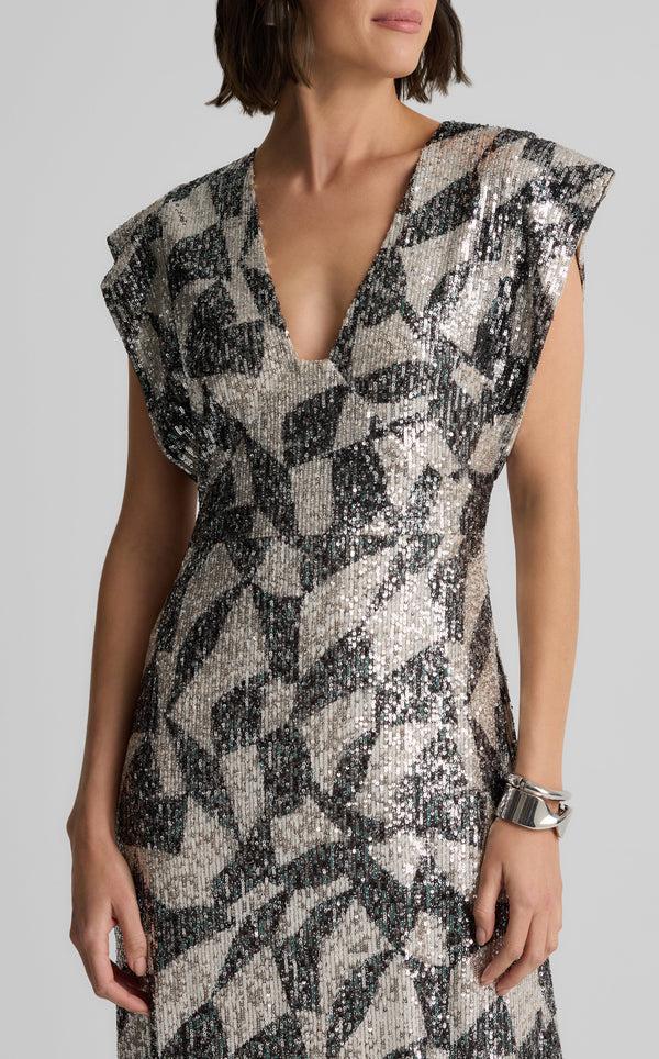 St. John London Gown In Stretch Geo Paillettes ECBI