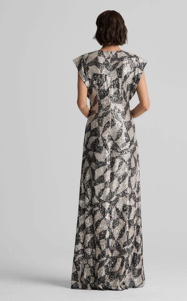 St. John London Gown In Stretch Geo Paillettes ECBI