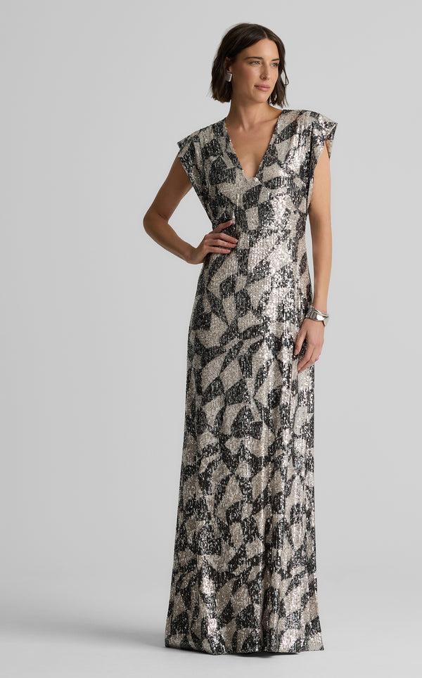 st. john London Gown in Stretch Geo Paillettes ECBI