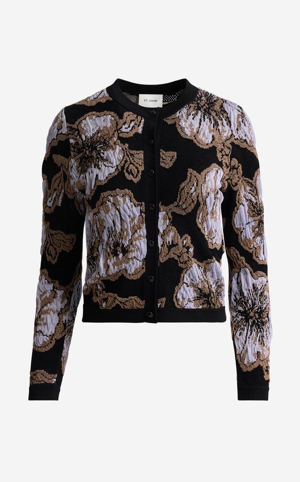 St. John Marlene Cardigan In Poppy Floral Knit BLHM