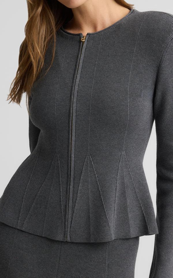 St. John Maura Jacket In Engineered Rib Knit DGMG