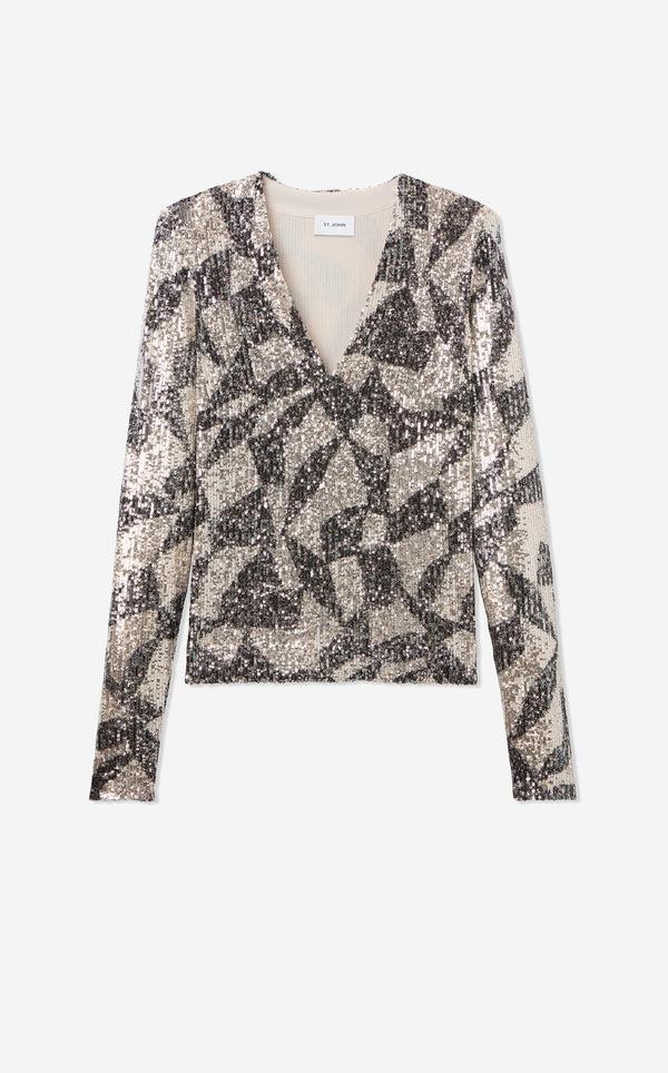 St. John Megan Top In Stretch Geo Paillettes ECBI