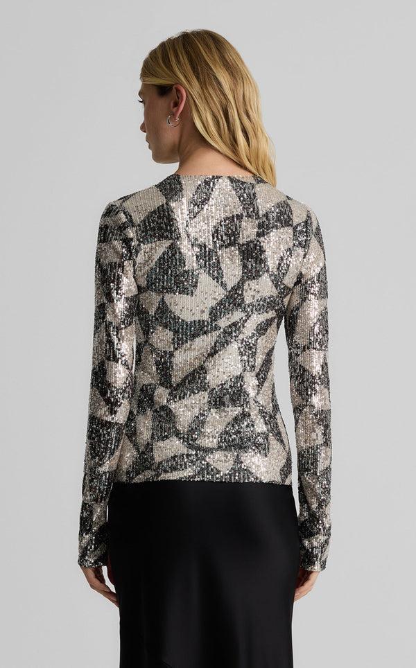 St. John Megan Top In Stretch Geo Paillettes ECBI