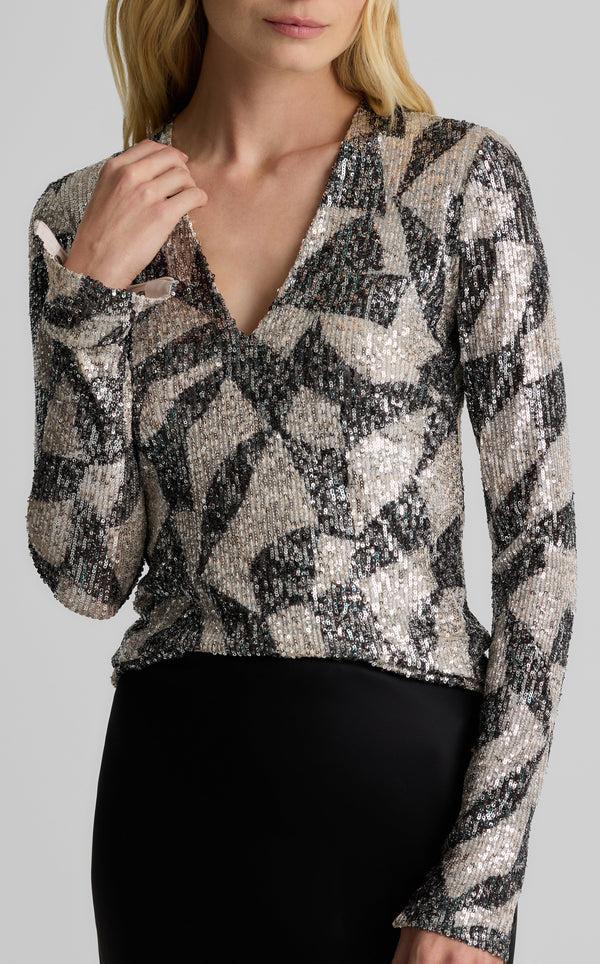 St. John Megan Top In Stretch Geo Paillettes ECBI