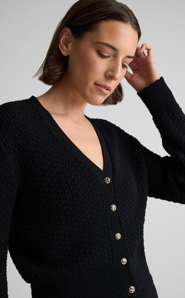 St. John Melody Cardigan In Perlé Crepe Knit BK00