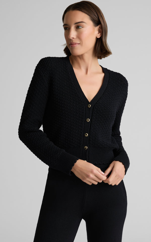 st. john Melody Cardigan in Perlé Crepe Knit BK00