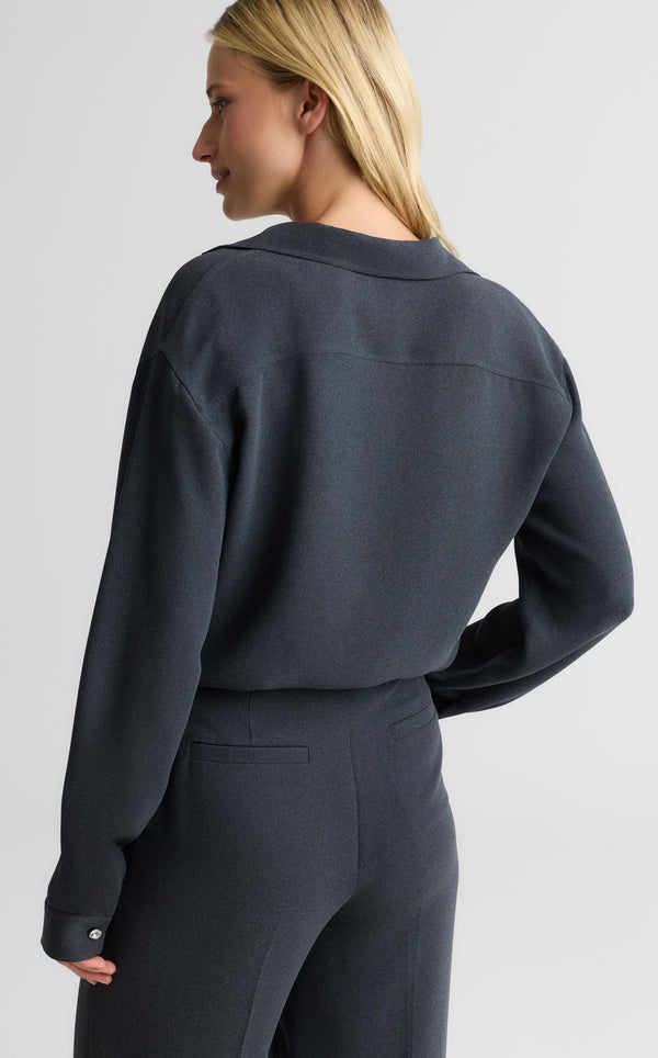 St. John Noel Blouse In Heathered Crepe DGMG