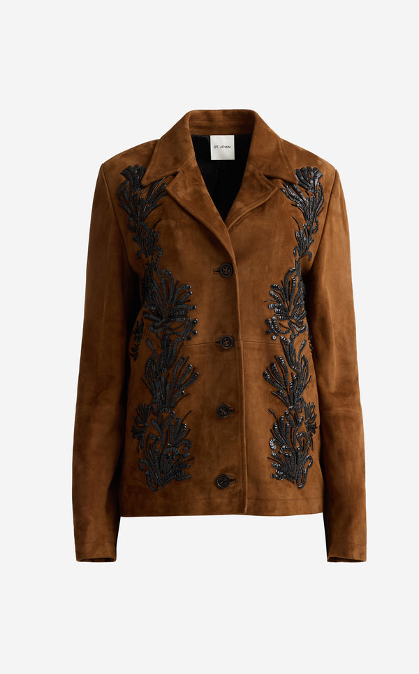 St. John Ojai Jacket In Suede TFBK