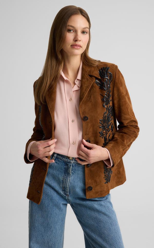 St. John Ojai Jacket In Suede TFBK