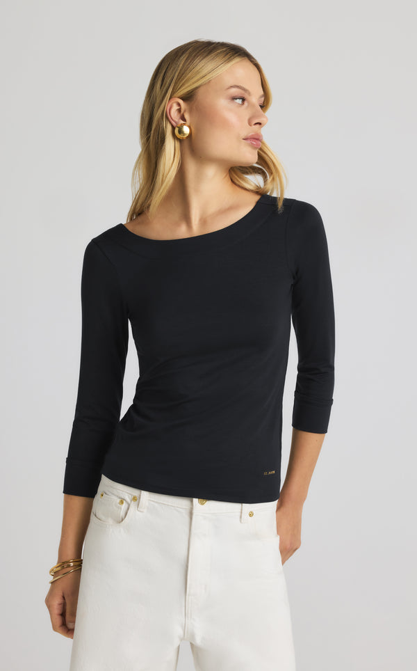 St. John Polished Jersey Boatneck Top BK00