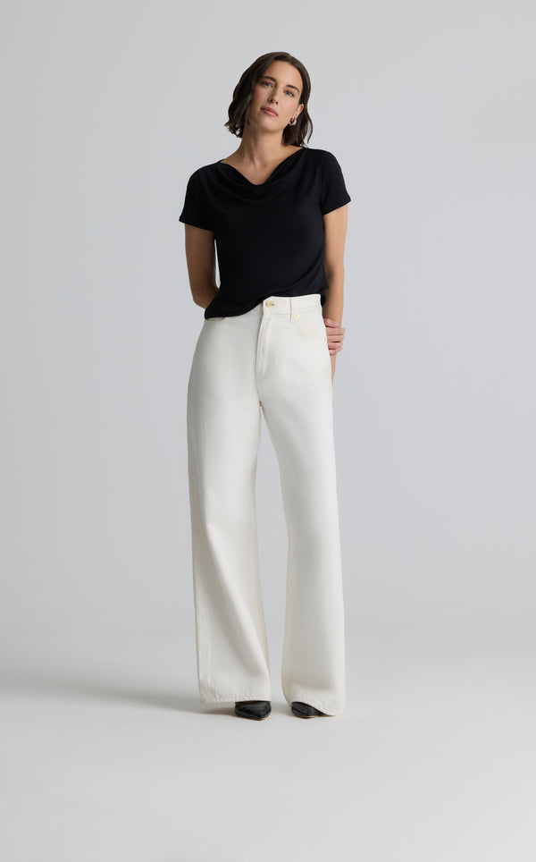 St. John Polished Jersey Cowl Neck Top BK00