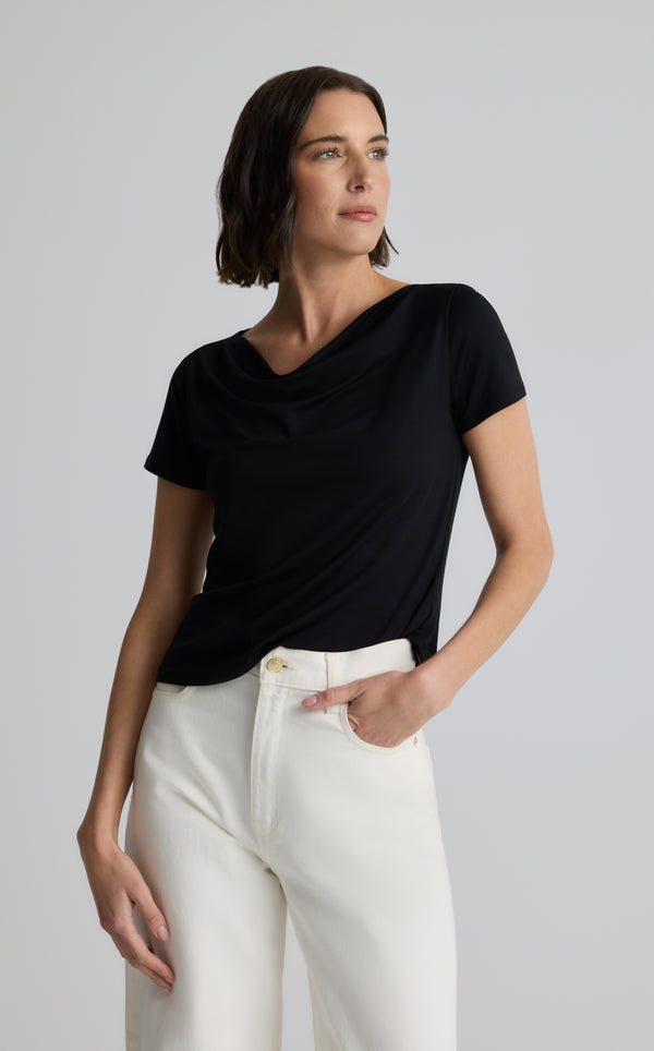 st. john Polished Jersey Cowl Neck Top BK00