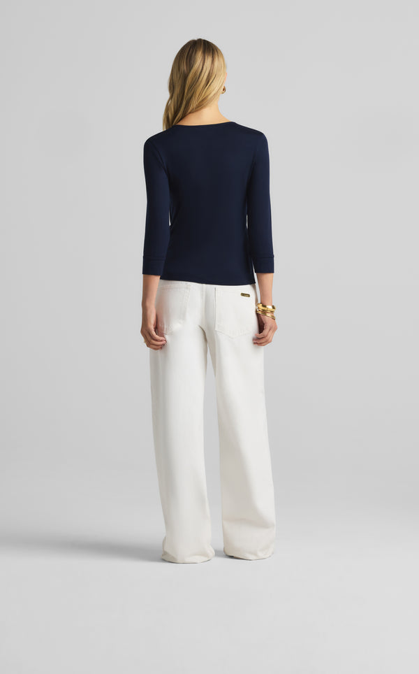 St. John Polished Jersey V-Neck Top MIDN