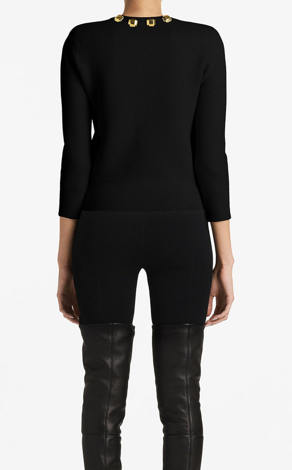 St. John Studded Pique Knit Cardigan BK00