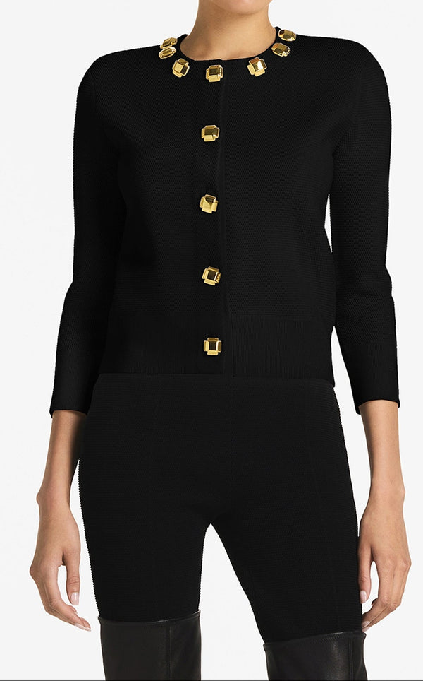 st. john Studded Pique Knit Cardigan BK00