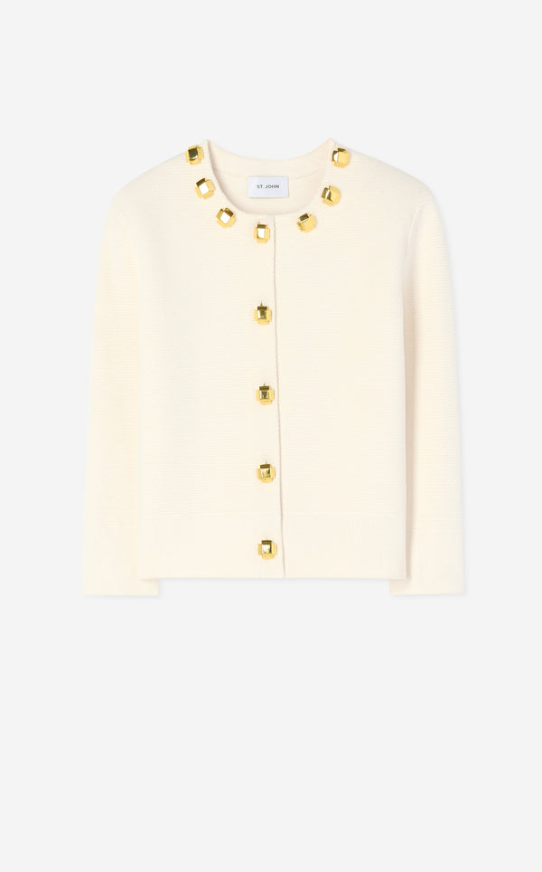 St. John Studded Pique Knit Cardigan EC00