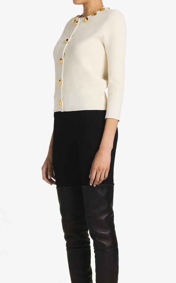 St. John Studded Pique Knit Cardigan EC00