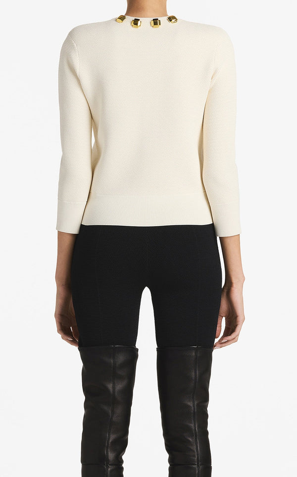St. John Studded Pique Knit Cardigan EC00