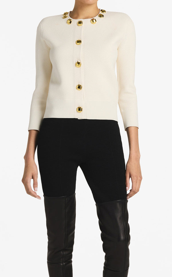 st. john Studded Pique Knit Cardigan EC00