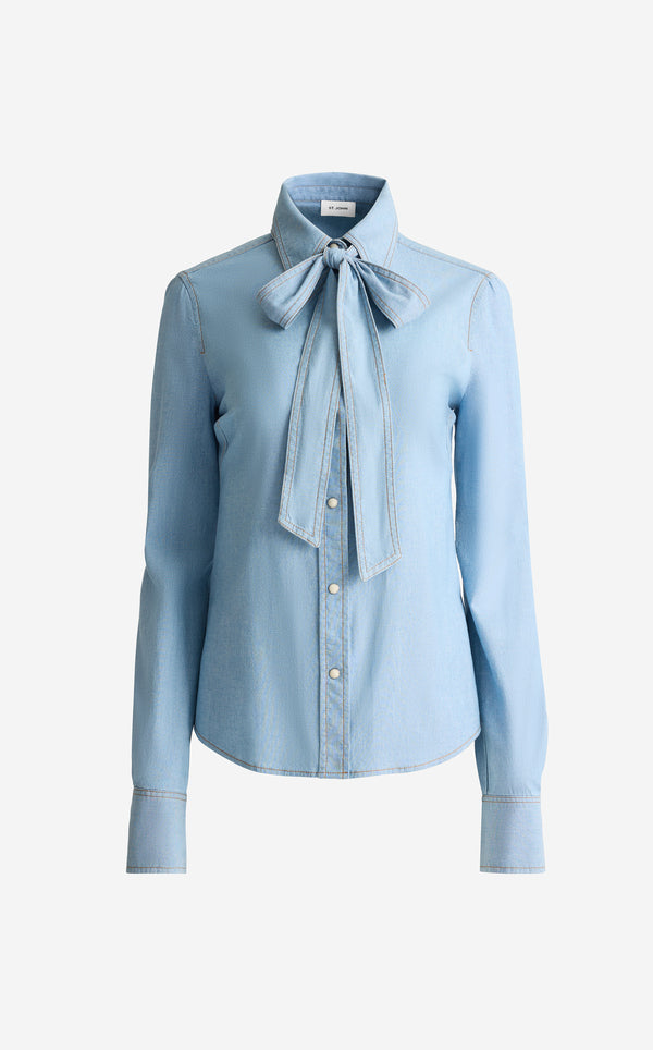 St. John Tamara Blouse In Chambray LIDW