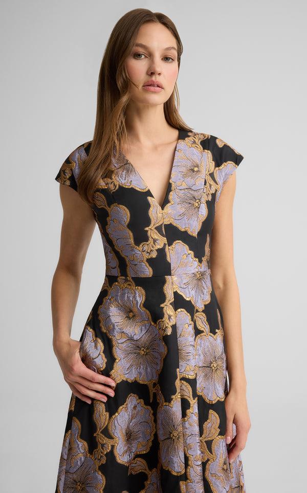 St. John Vida Dress In Poppy Floral Jacquard BLHM