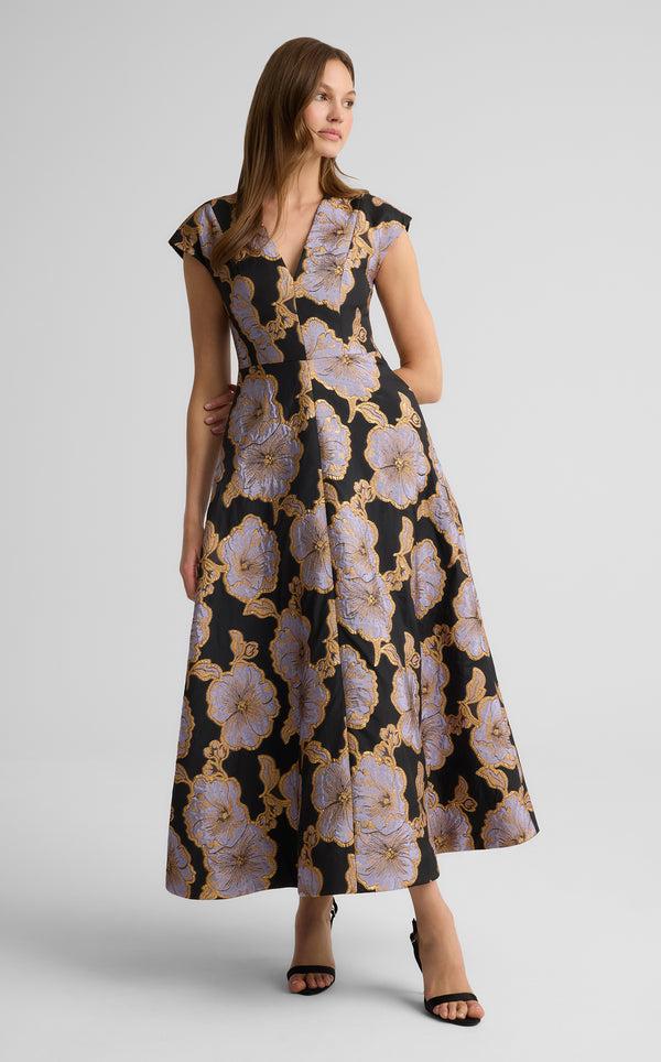 St. John Vida Dress In Poppy Floral Jacquard BLHM