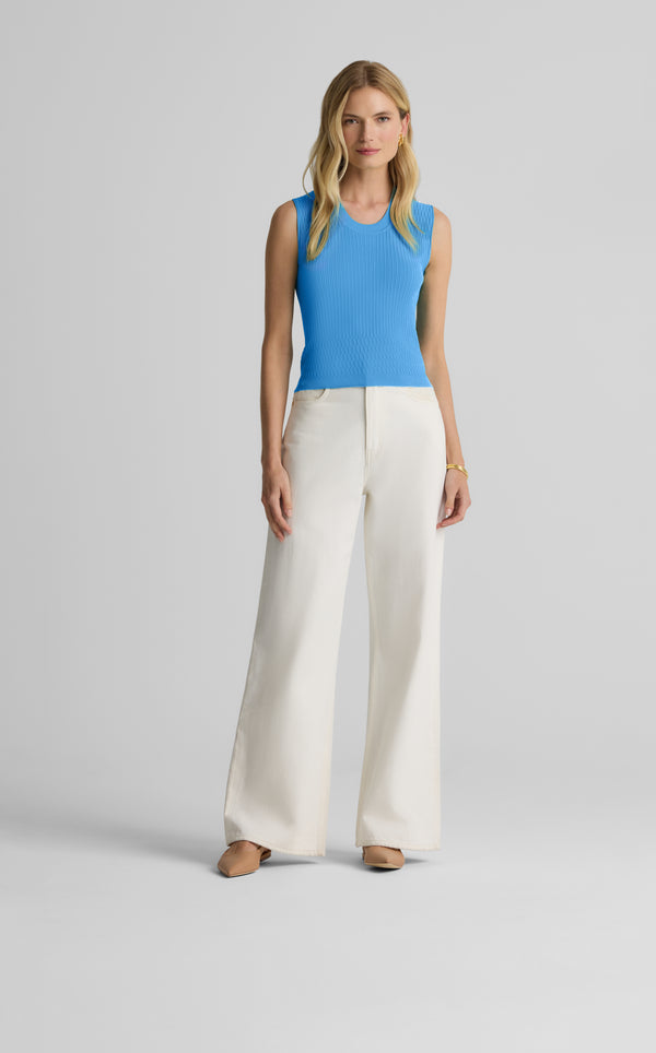 St. John Wren Shell In Fine Mixed Rib Knit PERI