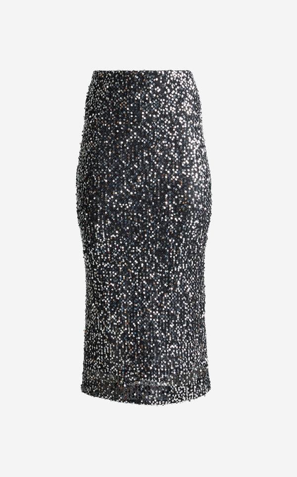 St. John Stevie Skirt In Paillette Embellished Mesh BKSV