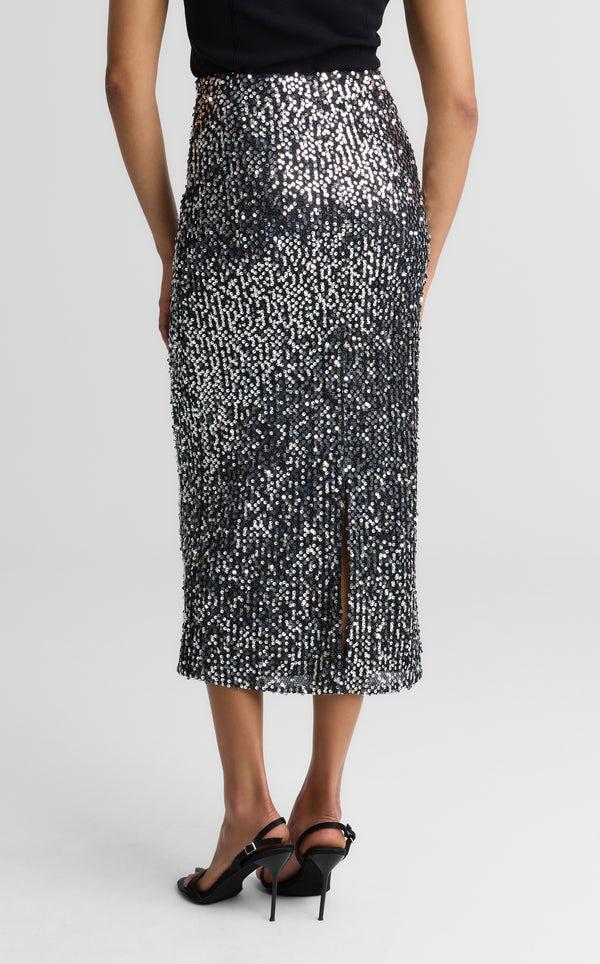 St. John Stevie Skirt In Paillette Embellished Mesh BKSV