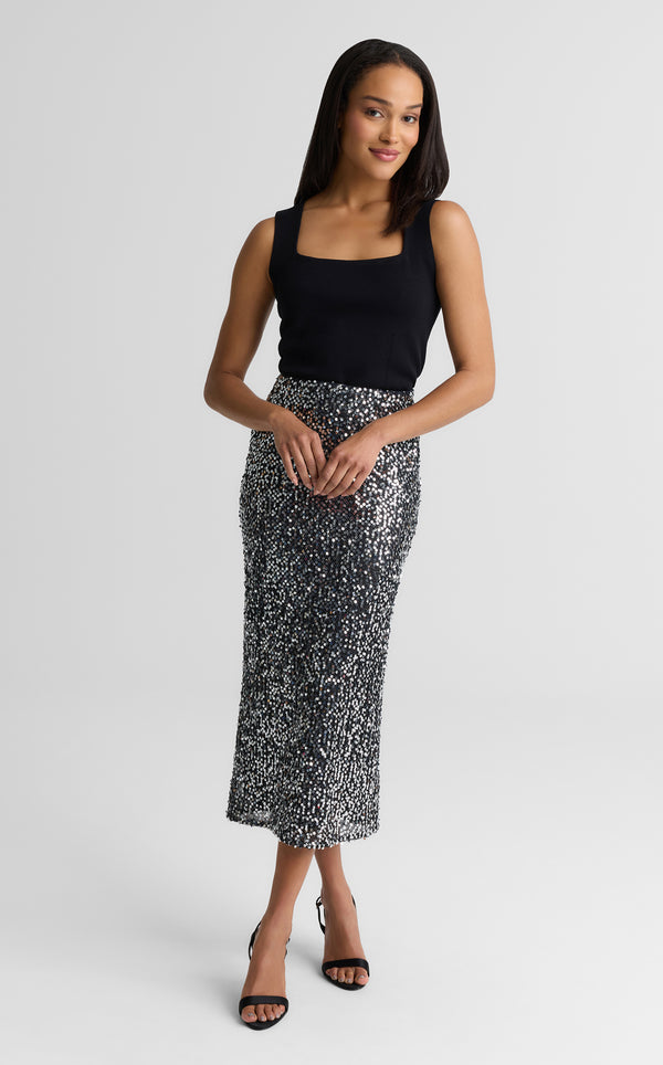 st. john Stevie Skirt In Paillette Embellished Mesh BKSV