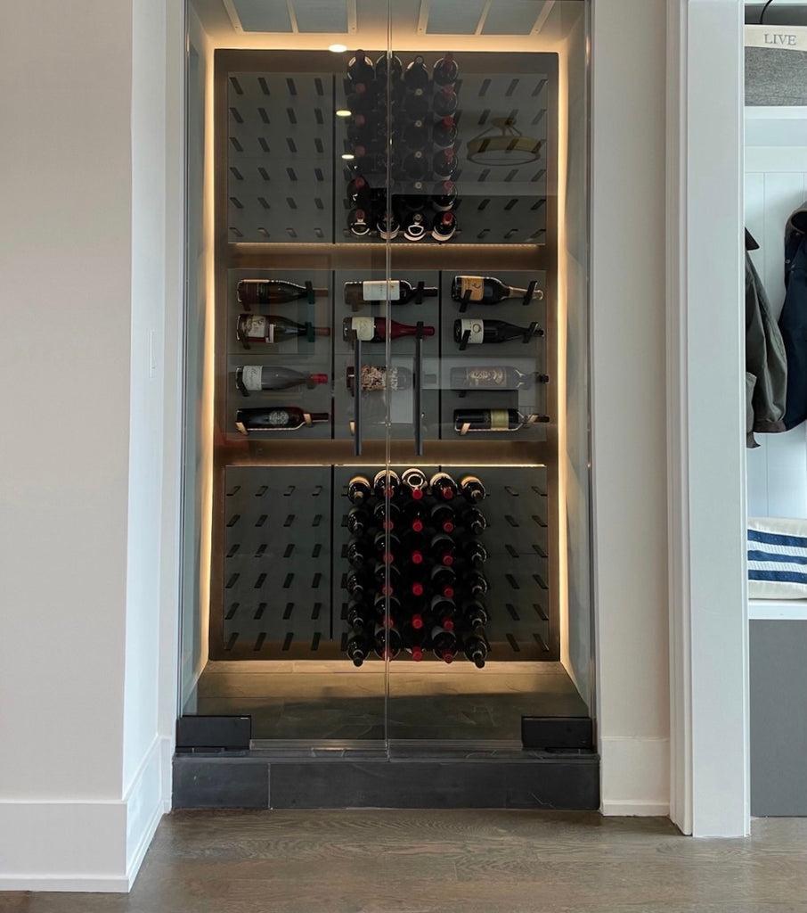 Stact Premium Label Display Wine Racks - Polished Concrete & Satin Black Anodized Aluminum