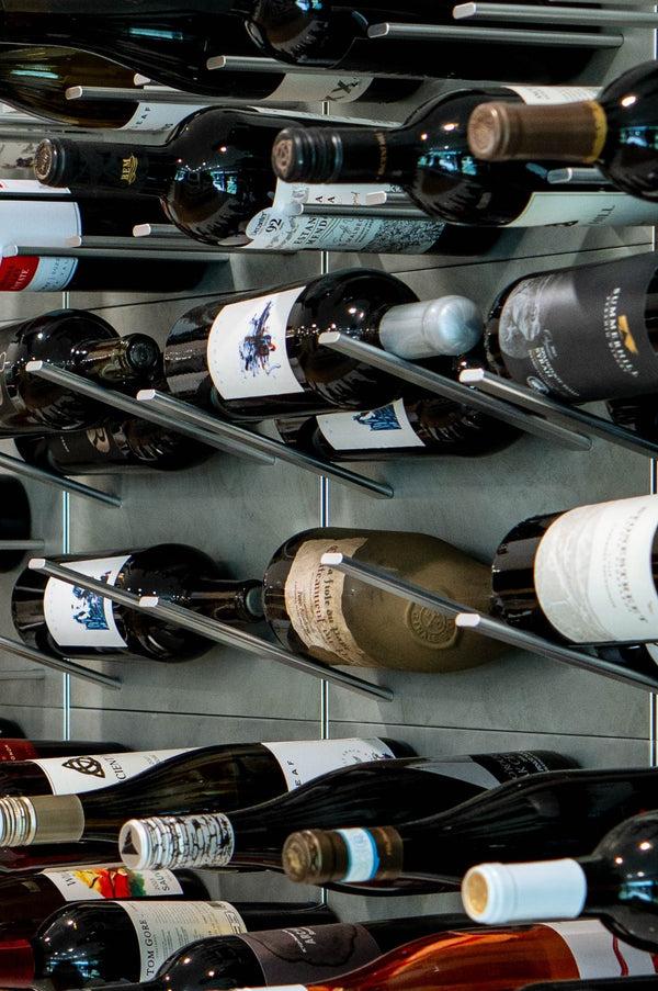 stact Premium Label Display Wine Racks - Polished Concrete & Satin Silver Anodized Aluminum