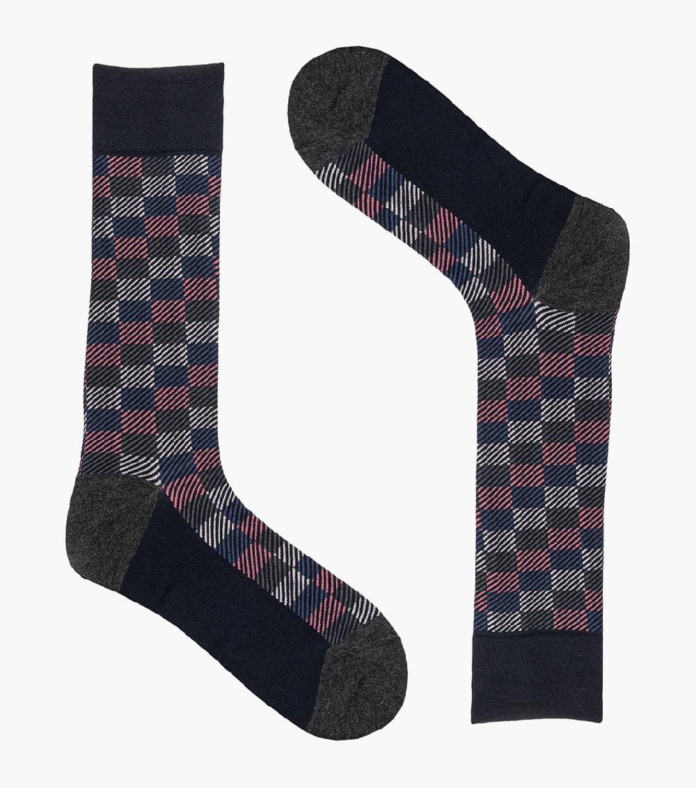 Stacy Adams Checked Herringbone Men's Crew Dress Sock Men’s Socks