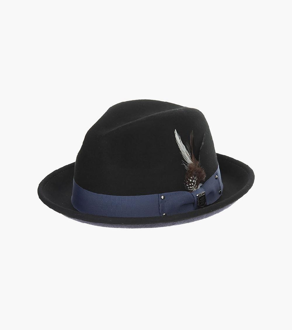 stacy adams Riven Fedora Wool Felt Pinch Front Hat Men’s Hats