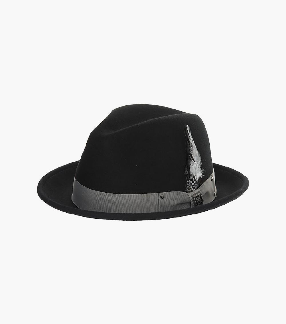 stacy adams Riven Fedora Wool Felt Pinch Front Hat Men’s Hats