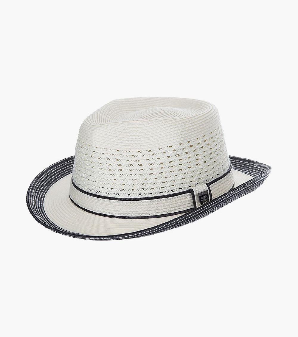 stacy adams Tyrone Fedora Poly Braided Pinch Front Hat Men’s Hats