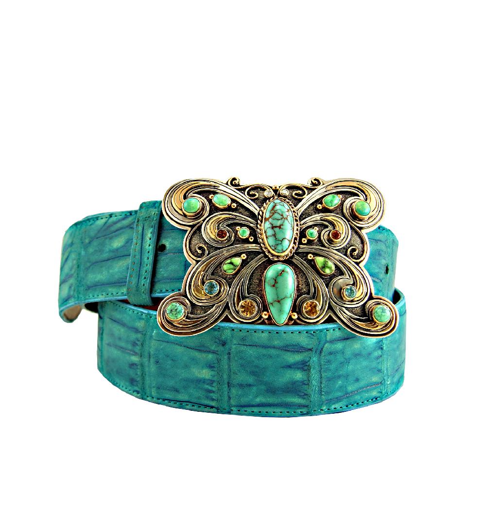 stallion boots & leather goods Turquoise Green Sueded Alligator