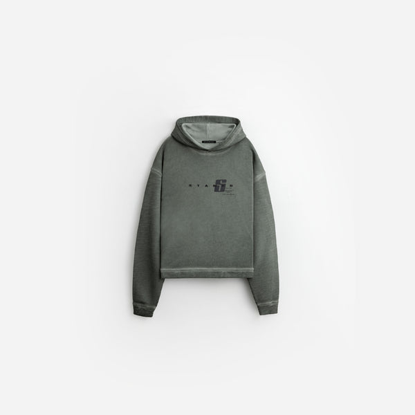 stampd S24 Transit Oil Washed Cropped Hoodie Jade Oil Wash