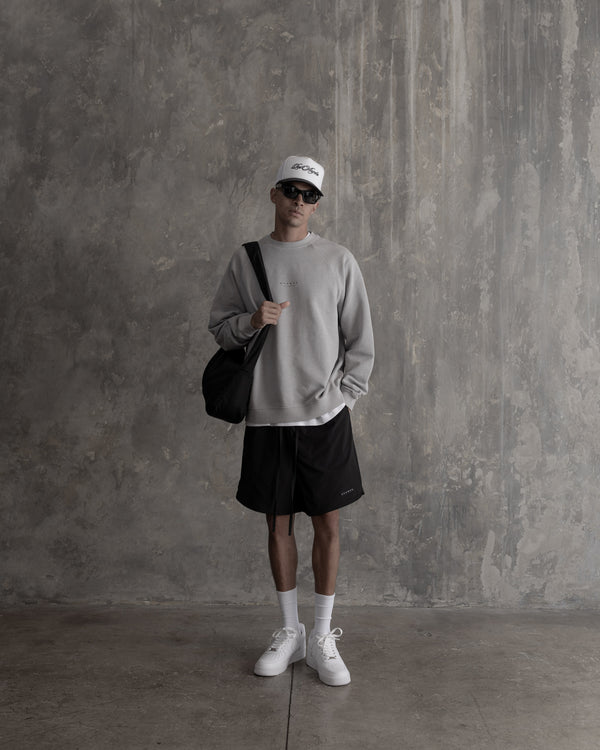 Stampd Stack Logo Raglan Crewneck - Vintage Washed Fog Heather Grey