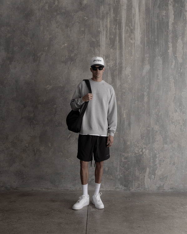 Stampd Stack Logo Raglan Crewneck - Vintage Washed Fog Heather Grey