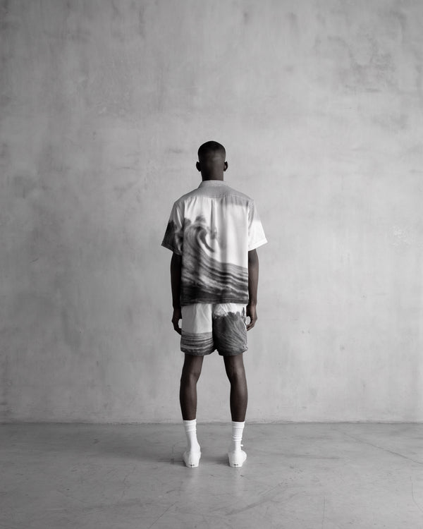 Stampd Black Wave Camp Collar Black Wave Print