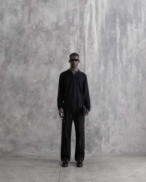 Stampd Ribbed Knit LS Polo Black
