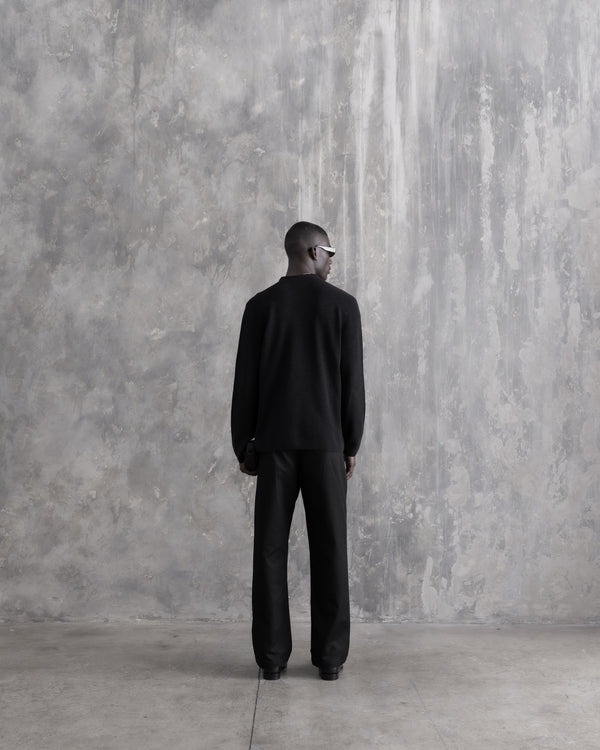 Stampd Ribbed Knit LS Polo Black