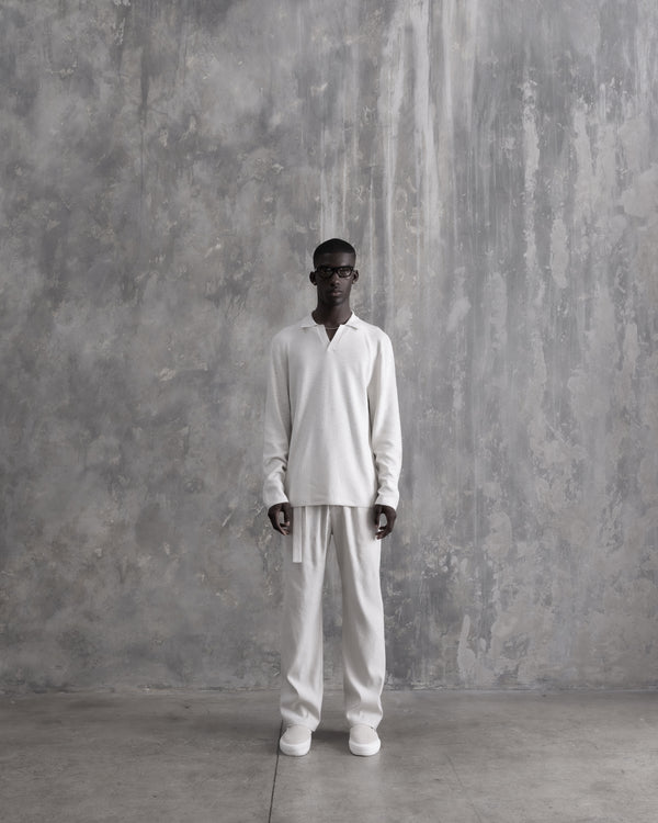 Stampd Ribbed Knit LS Polo Fog