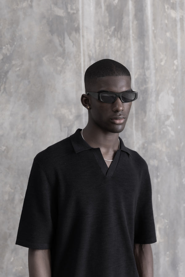 Stampd Ribbed Knit SS Polo Black