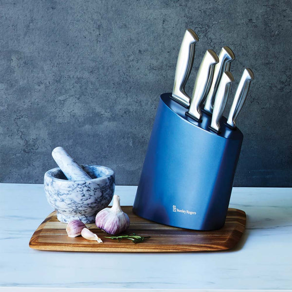 Stanley Rogers Modern Steel Metallic Baltic Blue 6 Piece Knife Block