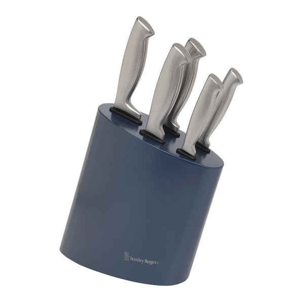 Stanley Rogers Modern Steel Metallic Baltic Blue 6 Piece Knife Block