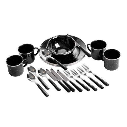 stansport Deluxe 24-Piece Enamel Tableware Set Black