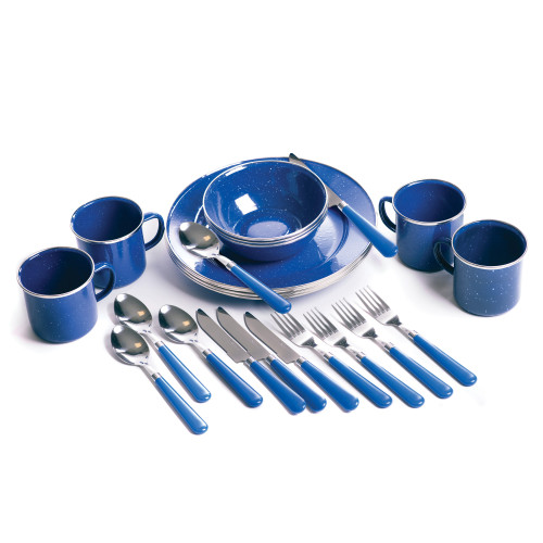 Stansport Deluxe 24-Piece Enamel Tableware Set Blue