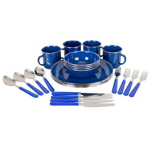 stansport Deluxe 24-Piece Enamel Tableware Set Blue